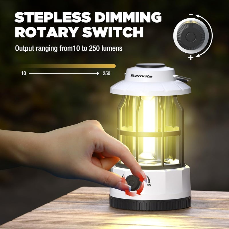 Ever Brite LED Camping Lantern, USB C Rechargeable with Stepless Dimming, Vintage Portable Camping Lights & Lanterns for Power Outages, Hurricane, Emergency, Fishing, Home and More - Image 2